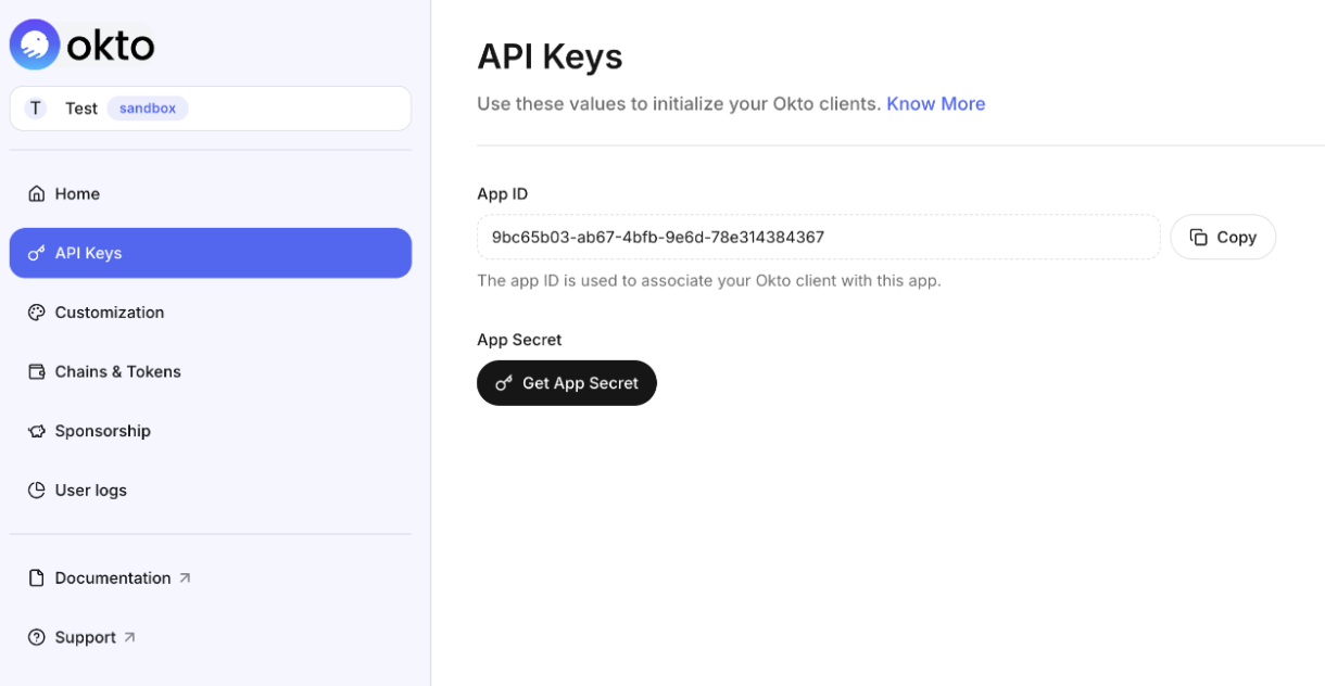 API Page - Okto Dashboard