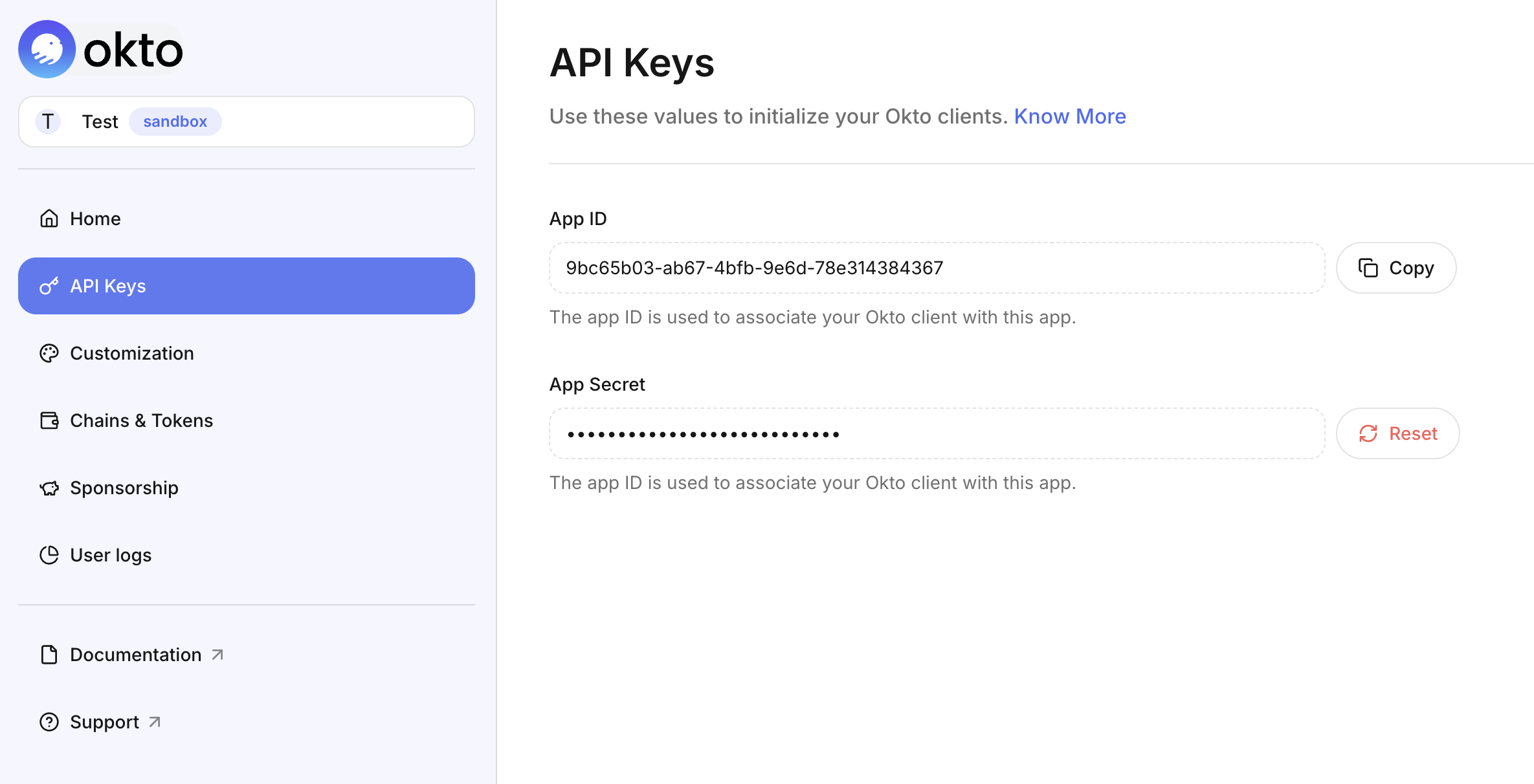 API Secret - Okto Dashboard