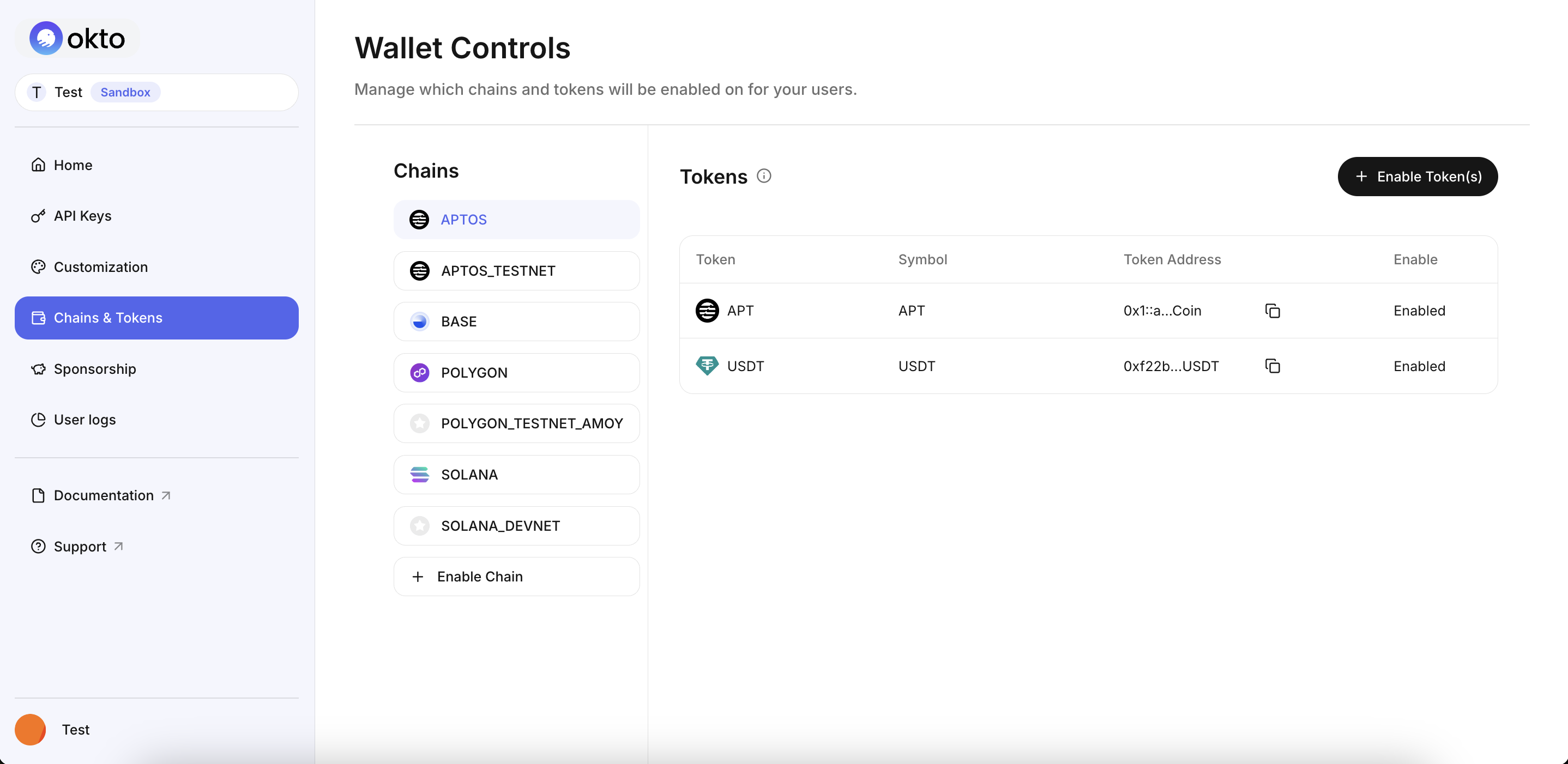 Wallet Controls - Okto Dashboard